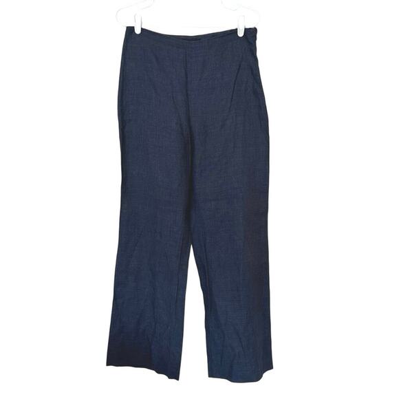Talbots Linen Side Zip Wide Leg Pants Size 8 Navy Blue Lagenlook Casual Summer - Picture 1 of 6